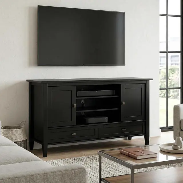 Alt view image 2 of 7 - SIMPLIHOME Warm Shaker 72" Wide Solid Wood TV Stand in Hickory Brown