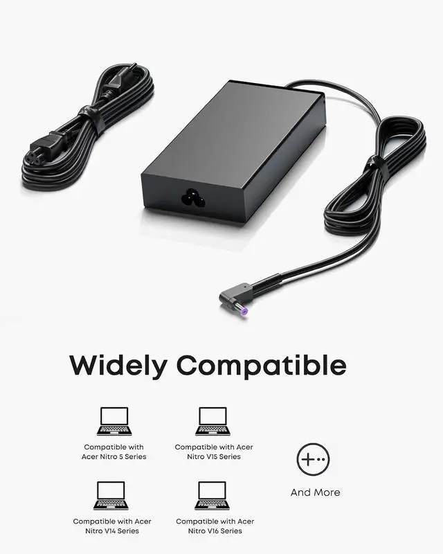 Alt view image 6 of 6 - 135W Charger Fit for Acer Nitro 5 V15 V16 PA-1131-16 PA-1131-26 | Compatible Nitro Gaming AN515, ANV15-41, ANV15-51, ANV16-72, 19V 7.1A, AC Adapter ADP-135KB T, ADP-135NB B Power Supply