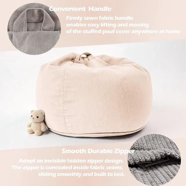 Alt view image 2 of 7 - LPMOERA Stuffed Animal Storage Soft Bean Bag Chair Cover No Filler Beige