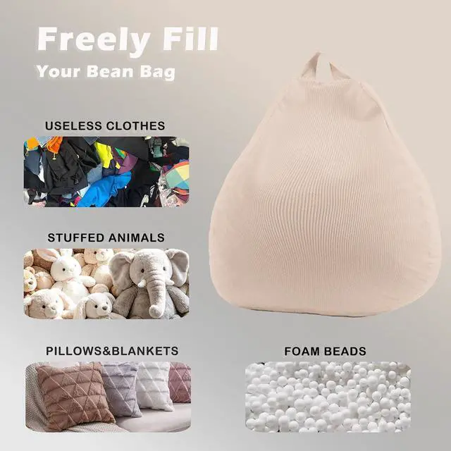 Alt view image 3 of 7 - LPMOERA Stuffed Animal Storage Soft Bean Bag Chair Cover No Filler Beige