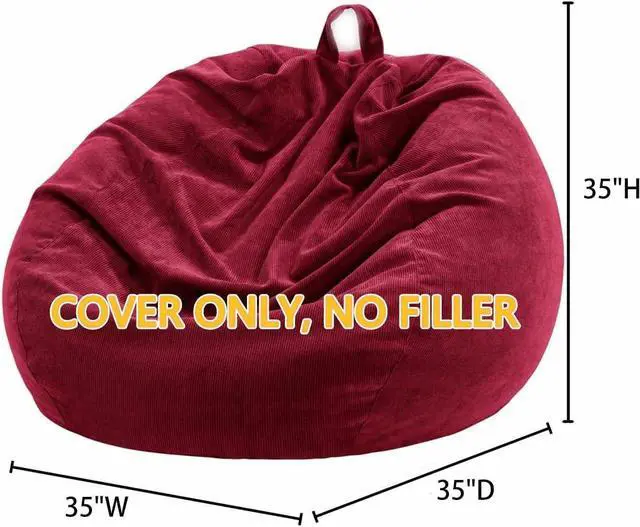 Alt view image 2 of 7 - 3 ft Bean Bag Chair Cover,Wine Red 300L | No Filler Washable Stuffed Animal Storage Beanbag Chair Cover 74" Extra Large Opening Premium Corduroy Bean Bag Cover