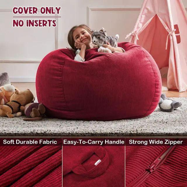 Alt view image 3 of 7 - 3 ft Bean Bag Chair Cover,Wine Red 300L | No Filler Washable Stuffed Animal Storage Beanbag Chair Cover 74" Extra Large Opening Premium Corduroy Bean Bag Cover
