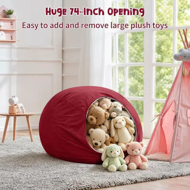 Alt view image 6 of 7 - 3 ft Bean Bag Chair Cover,Wine Red 300L | No Filler Washable Stuffed Animal Storage Beanbag Chair Cover 74" Extra Large Opening Premium Corduroy Bean Bag Cover