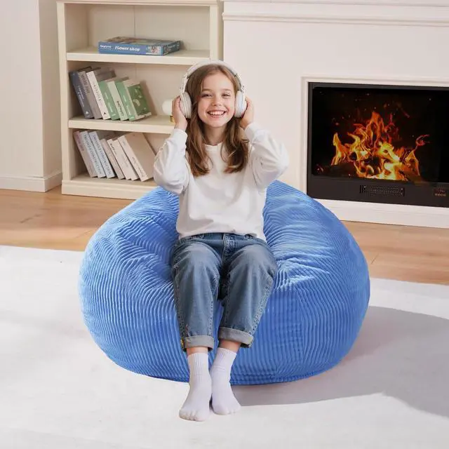 Main image of Homguava 2FT Bean Bag Chair,Teardrop Beanbag Chair Bean Bags with Handle | Small Bean Bag with Memory Foam Filled and Ultra Soft Corduroy Cover for Living Room, BedroomBlue 2FT)