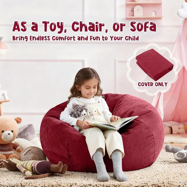 Alt view image 7 of 7 - 3 ft Bean Bag Chair Cover,Wine Red 300L | No Filler Washable Stuffed Animal Storage Beanbag Chair Cover 74" Extra Large Opening Premium Corduroy Bean Bag Cover
