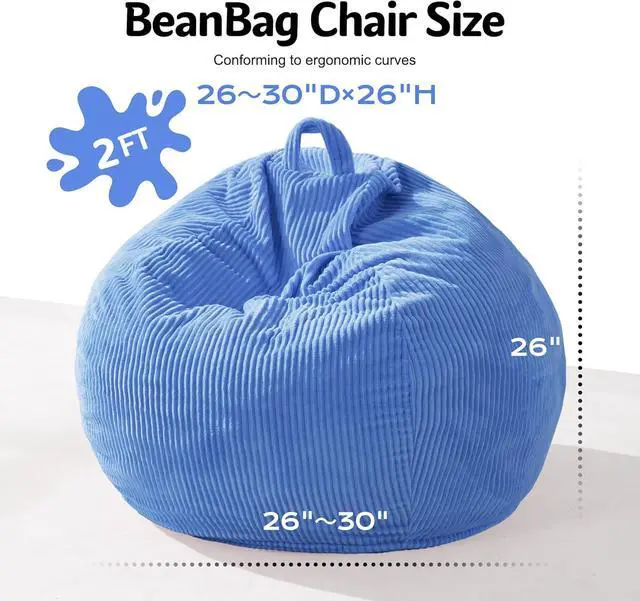 Alt view image 2 of 7 - Homguava 2FT Bean Bag Chair,Teardrop Beanbag Chair Bean Bags with Handle | Small Bean Bag with Memory Foam Filled and Ultra Soft Corduroy Cover for Living Room, BedroomBlue 2FT)