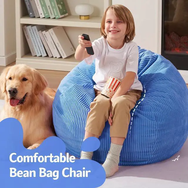 Alt view image 4 of 7 - Homguava 2FT Bean Bag Chair,Teardrop Beanbag Chair Bean Bags with Handle | Small Bean Bag with Memory Foam Filled and Ultra Soft Corduroy Cover for Living Room, BedroomBlue 2FT)