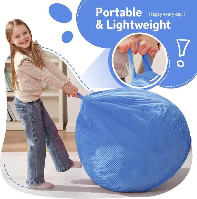 Alt view image 6 of 7 - Homguava 2FT Bean Bag Chair,Teardrop Beanbag Chair Bean Bags with Handle | Small Bean Bag with Memory Foam Filled and Ultra Soft Corduroy Cover for Living Room, BedroomBlue 2FT)