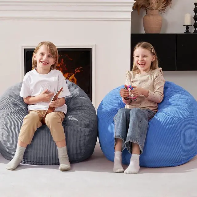 Alt view image 7 of 7 - Homguava 2FT Bean Bag Chair,Teardrop Beanbag Chair Bean Bags with Handle | Small Bean Bag with Memory Foam Filled and Ultra Soft Corduroy Cover for Living Room, BedroomBlue 2FT)