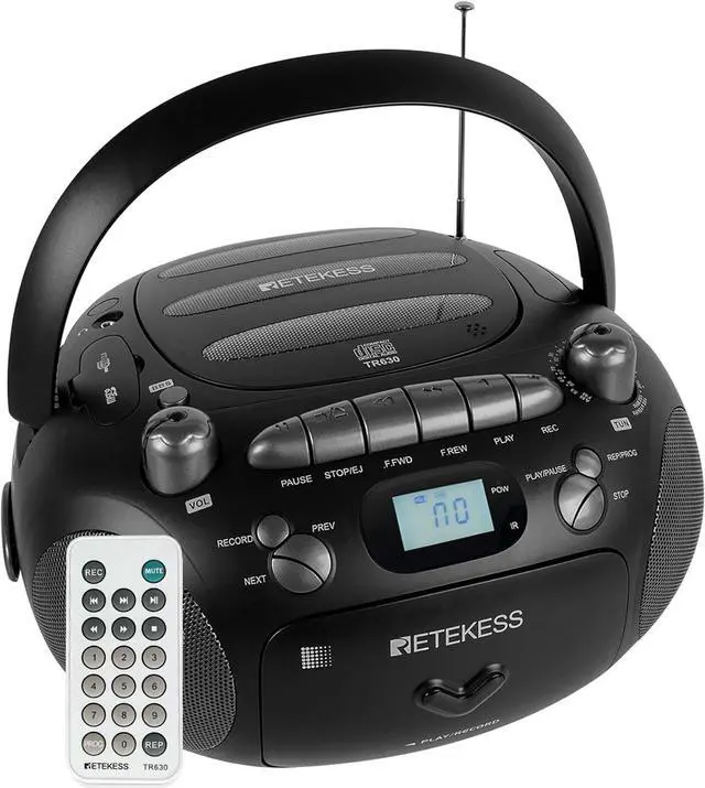 Main image of Retekess TR630 CD Cassette Player, Boombox CD Player (Black) | for Family, AM/FM Radio,Recording Transcription, USB/Micro SD, LCD Display