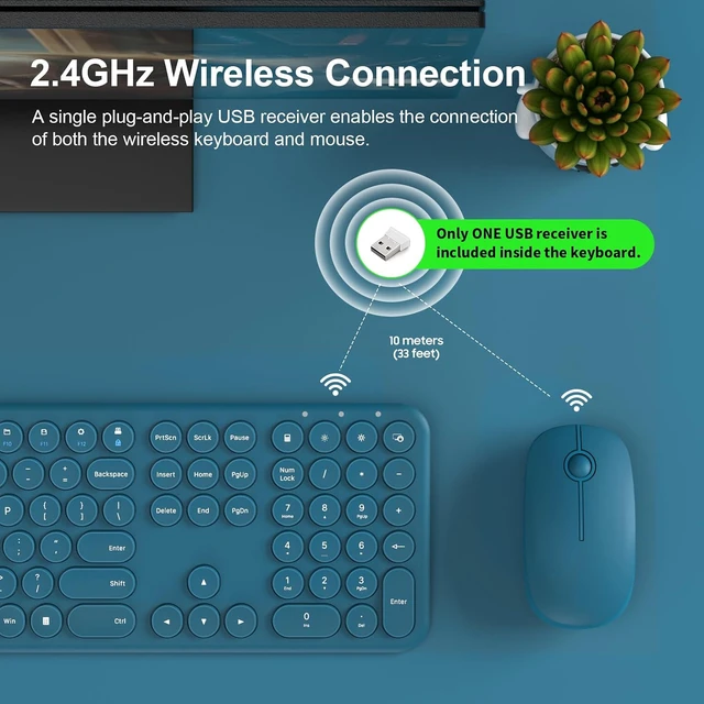 Alt view image 2 of 7 - Wireless Keyboard and Mouse Combo, Ultra-Thin 2.4GHz USB Cordless Plug and Play Full Size Silent Retro Slim Cute Blue Keyboard Mouse Set for Home Office Compatible with Windows/Mac(Blue)