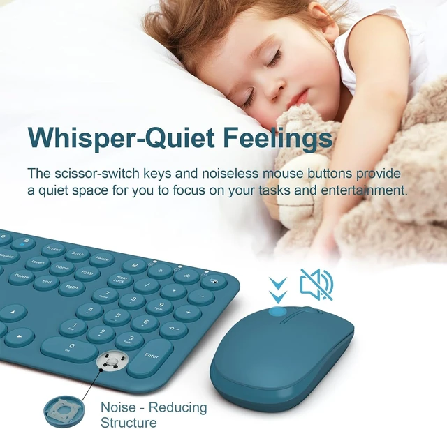 Alt view image 5 of 7 - Wireless Keyboard and Mouse Combo, Ultra-Thin 2.4GHz USB Cordless Plug and Play Full Size Silent Retro Slim Cute Blue Keyboard Mouse Set for Home Office Compatible with Windows/Mac(Blue)