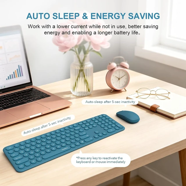 Alt view image 6 of 7 - Wireless Keyboard and Mouse Combo, Ultra-Thin 2.4GHz USB Cordless Plug and Play Full Size Silent Retro Slim Cute Blue Keyboard Mouse Set for Home Office Compatible with Windows/Mac(Blue)