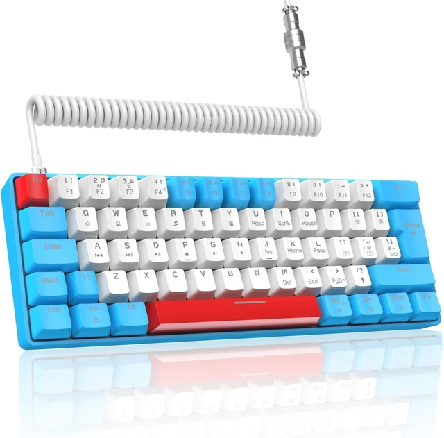 Main image of LexonElec T60PRO 60% Mechanical Keyboard and Mouse +Coiled USB C Cable, Compact RGB LED Backlit Keyboard, Linear Red Switch, 6400 DPI Programmable RGB Mouse for PC Mac Gamer(Blue&White)