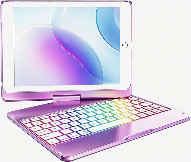 Main image of MMK iPad Keyboard Case for iPad 6th Gen 2018,5th Gen 2017, Pro 9.7, Air 2,Air 1, Backlit 10 Color 360 Screen Rotation Case with Keyboard, Auto Sleep/Wake - Violet