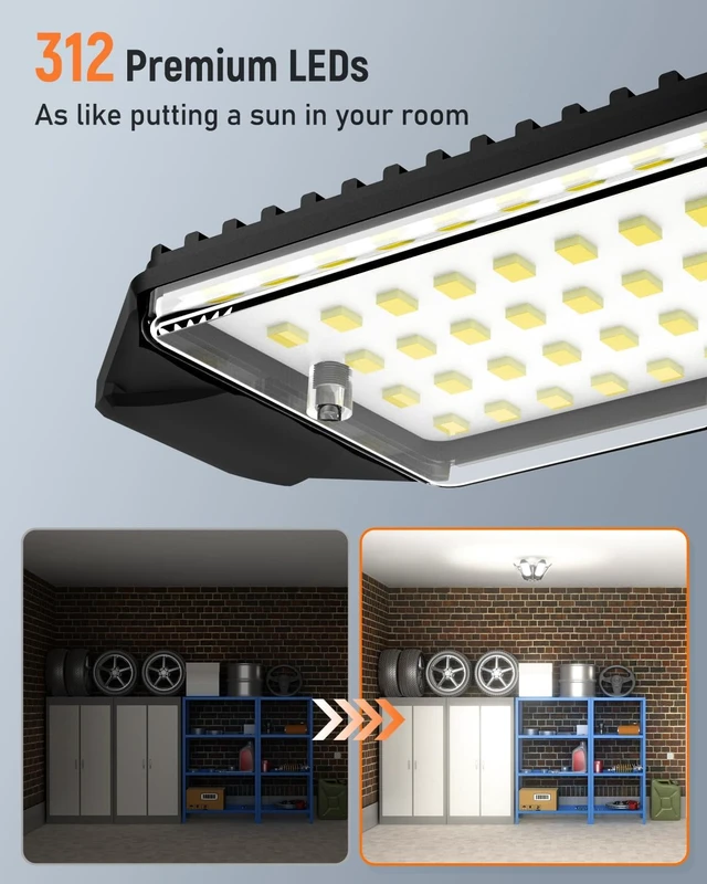 Alt view image 2 of 6 - Adiding LED Garage Light 2 Pack, LED Garage Ceiling Lights 20000LM 6500K