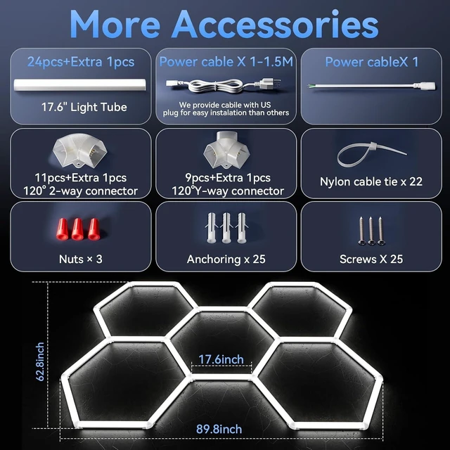 Alt view image 4 of 7 - LZHOME Hexagon 5000K LED Garage Lights: 25 Pack Updated 1.31-inch Wider Size,26300LM Super Bright Hex Lighting Ceiling LED Shop Light for Garage, Car Detailing, Workshop, Warehouse, Gym, Basement