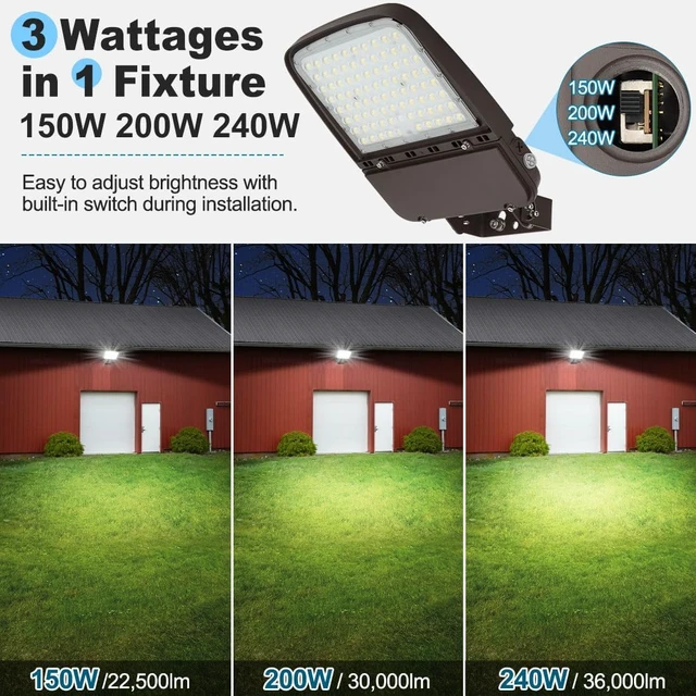 Alt view image 2 of 7 - LED Parking Lot Light 240W/200W/150W Adjustable with Dusk to Dawn