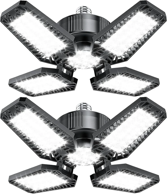 Main image of Garage Lights 2 Pack 120W, 12000LM LED Garage Lights with 4+1 Deformable Panels 6500K Screw in LED Shop Lighting for Workshop, Basement Support E26/E27