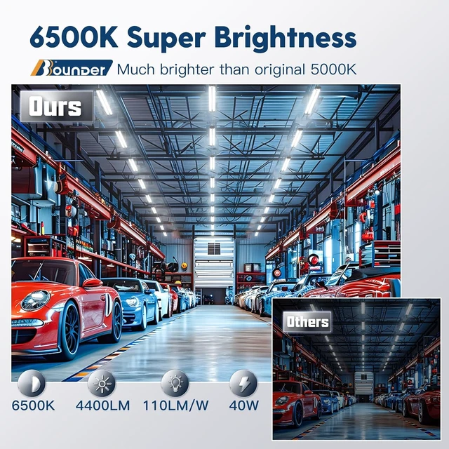 Alt view image 2 of 7 - BBOUNDER 10 Pack 4FT LED Shop Light, 6500K, 40W=250W, 4400LM, 4 Linkable
