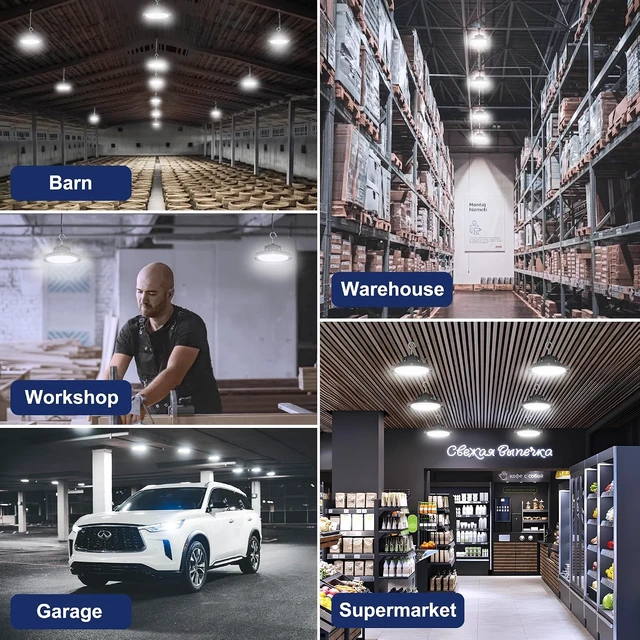 Alt view image 6 of 7 - CINOTON 160W UFO LED High Bay Light, Aluminum LED Shop Lights with 24000LM, 5000K Commercial Bay Lighting for Warehouse Garage Workshop Factory, 6' Cable & Safety Rope, ETL Listed 1 Pack