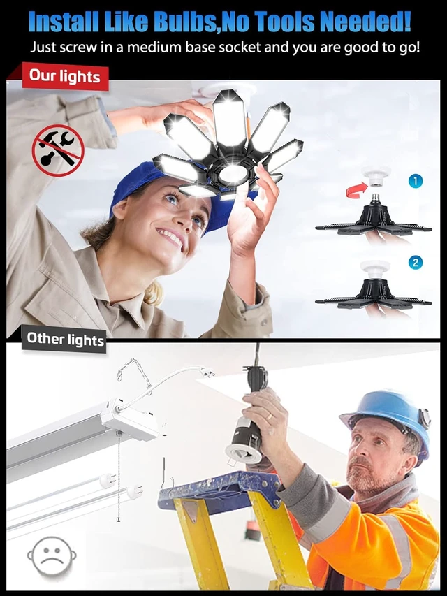 Alt view image 7 of 7 - TANBABY 2 Pack Garage Lights, 8+1 Deformable Ceiling Light, 52000LM 6500K