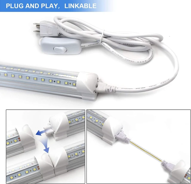 Alt view image 4 of 7 - 10-Pack 8ft LED Shop Light Fixture - 90W T8 Integrated LED Tube Light - 6500K 12000LM V-Shape Linkable - High Output - Clear Cover - Plug and Play - 270 Degree Lighting for Garage, Shop, Barn