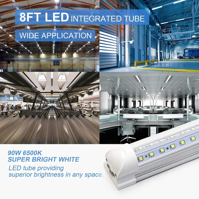 Alt view image 7 of 7 - 10-Pack 8ft LED Shop Light Fixture - 90W T8 Integrated LED Tube Light - 6500K 12000LM V-Shape Linkable - High Output - Clear Cover - Plug and Play - 270 Degree Lighting for Garage, Shop, Barn