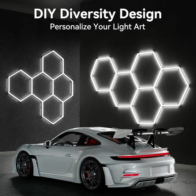 Alt view image 2 of 7 - MODERN Hexagon Garage Light: Higher Brightness 720W 86400 Lumens Hexagon Led Garage Light with Rectangle Frame 6500K for Garage, Basement, Warehouse, Auto Beauty Shop, Car Detailing Shop etc.