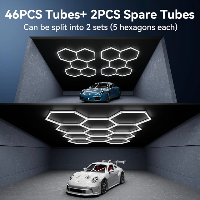 Alt view image 2 of 7 - MODERN 11 Hexagon LED Garage Light, Ultra-Bright 6500K Natural White, 11 Grids for Garage, Mall, Shop, and Auto Detailing.