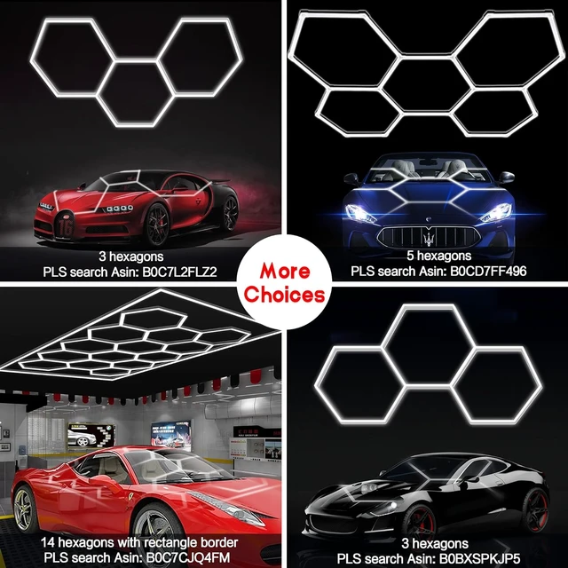 Alt view image 7 of 7 - MODERN Hexagon Garage Light: Higher Brightness 720W 86400 Lumens Hexagon Led Garage Light with Rectangle Frame 6500K for Garage, Basement, Warehouse, Auto Beauty Shop, Car Detailing Shop etc.