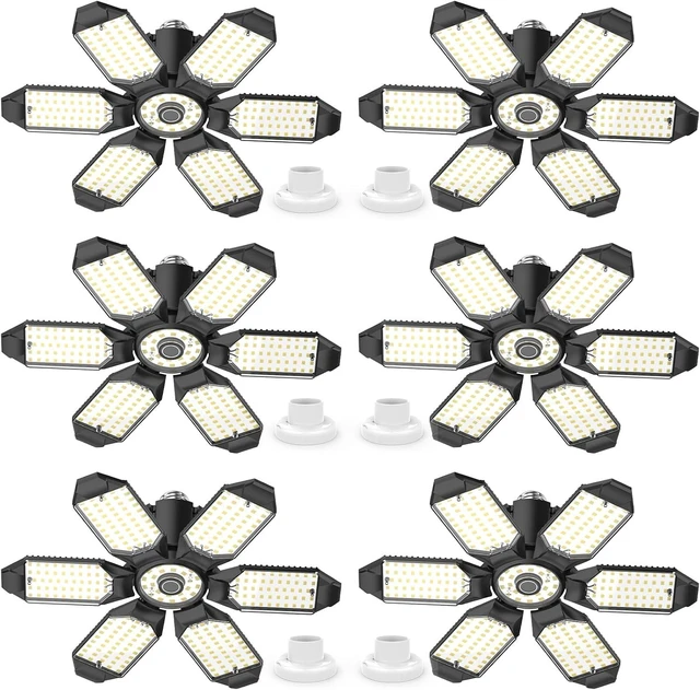 Main image of Led Garage Lights Bulb 6 Pack 200W Super Bright Ceiling Led Shop Lights, E26/E27 Base, 6500K, 20000LM Deformable Led Garage Light for Basement, Attic and Workshop Commercial Bay Lighting