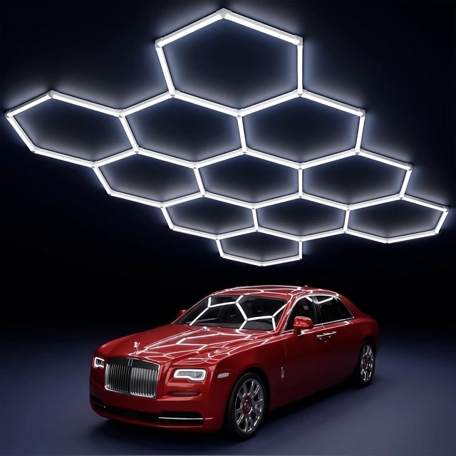 Main image of MODERN 11 Hexagon LED Garage Light, Ultra-Bright 6500K Natural White, 11 Grids for Garage, Mall, Shop, and Auto Detailing.