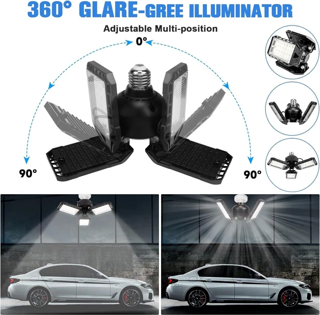 Alt view image 2 of 7 - Aoretic LED Garage Lights 2 Pack -80W, 8000LM 6500K Led Shop Light with 3 Deformable Panels, Basement Barn Light Garage Ceiling Lights, E26 for Garage, Warehouse, Shop, Basement