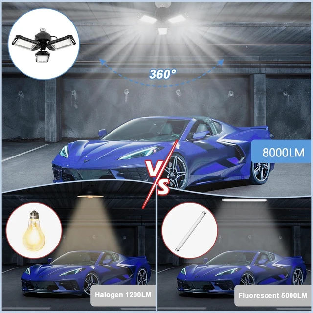 Alt view image 3 of 7 - Aoretic LED Garage Lights 2 Pack -80W, 8000LM 6500K Led Shop Light with 3 Deformable Panels, Basement Barn Light Garage Ceiling Lights, E26 for Garage, Warehouse, Shop, Basement