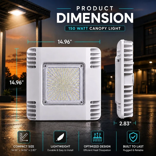Alt view image 6 of 7 - 150W LED Canopy Ceiling Light - Ultra Efficient Recessed Surface Mount Gas Station Light - High Bay Carport or Parking Garage Lamp 19500lm 5700k UL Approved (150w 5700K-100-277V)