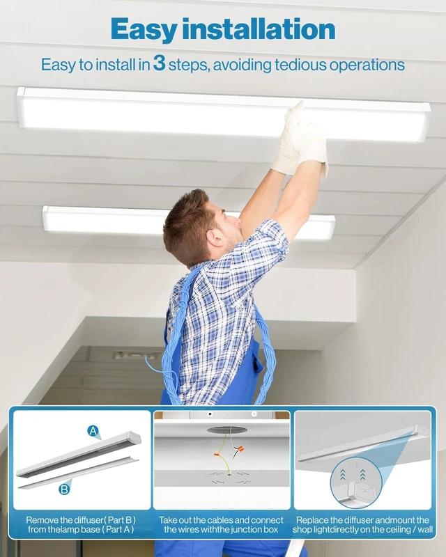 Alt view image 4 of 6 - Sunco 6 Pack LED Shop Lights 4ft, Wraparound Fixtures, 40W=300W, Linkable