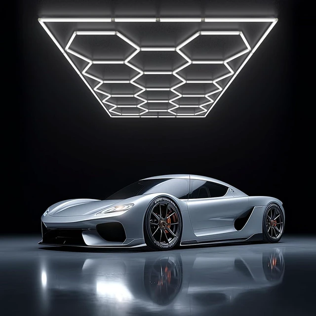 Main image of Hexagon Garage Light with Rectangular Frame, 539W 6500K High Brightness LED Shop Light, 14-Pack Design for Garage, Workshop, Basement, Car Detailing
