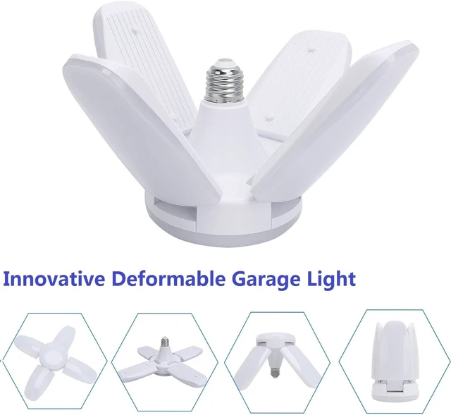 Alt view image 2 of 7 - (4 Pack) LED Garage Lights, 60W Trilights Ceiling, High Low Bay Deformable Adjustable 4 Led Light Bulbs 6000LM 6000K, Screw in Tribright Garage Lighting Fixture,CRI80 Daylight