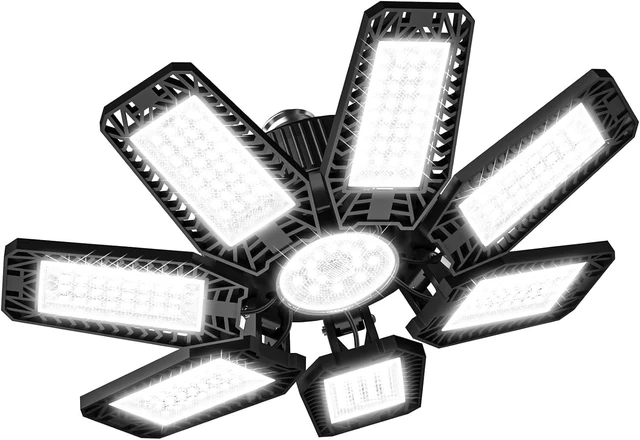 Main image of LED Garage Light - 200W 20000LM 6500K LED Garage Ceiling Lights with 7+1 Adjustable Panels, Shop Lights Screw in E26 E27 Bulb Socket for Workshop, Storage Room, Basement, Warehouse