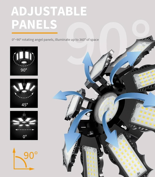 Alt view image 5 of 7 - Garage Lights, 210W, 8+1 Deformable Panels Support E26/E27, 2 Pack