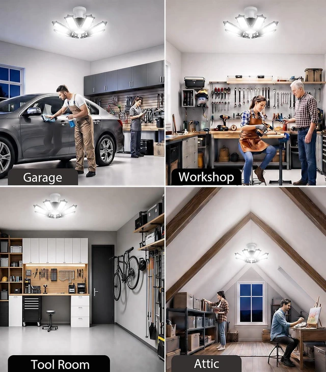Alt view image 7 of 7 - Garage Lights, 210W, 8+1 Deformable Panels Support E26/E27, 2 Pack