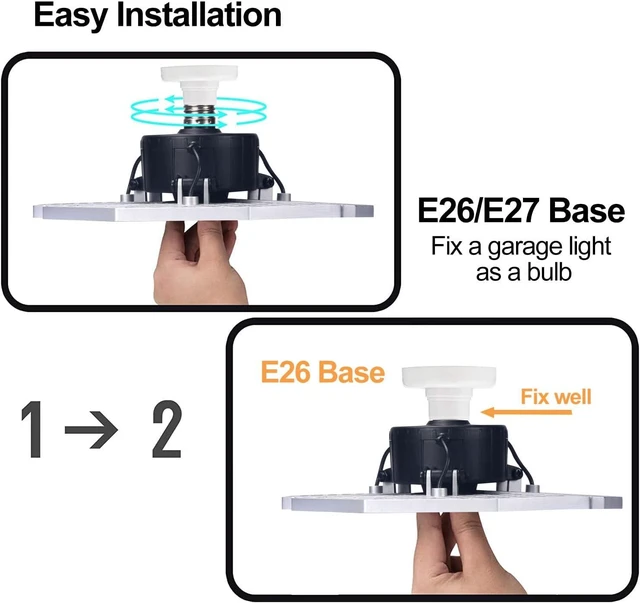 Alt view image 5 of 7 - K KERNOWO LED Garage Lights, 140W 18500 Lumens Garage Lighting, 6000K Daylight with Deformable Three Panel Ceiling Light Fixture E26/E27 Triple Glow LED Shop Light for Basement Workshop Warehouse