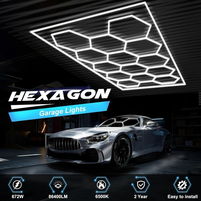Alt view image 5 of 7 - FERUERW Hexagon Garage Lights 14 Hex with Rectangle Frame