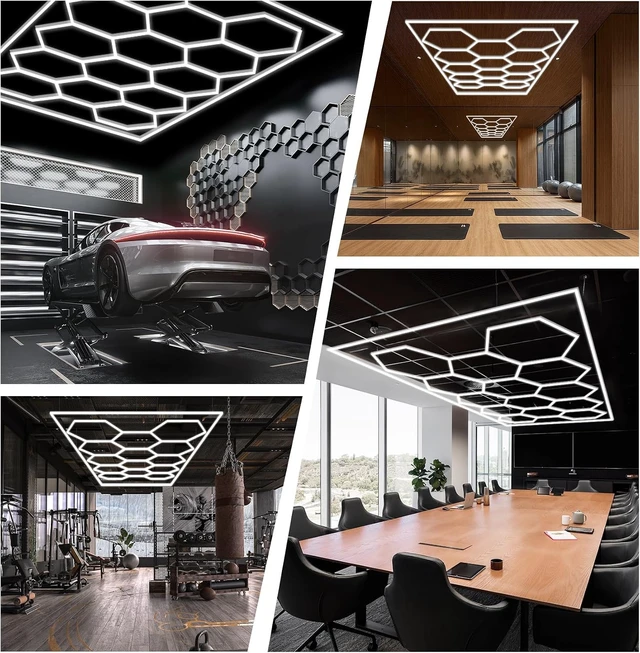 Alt view image 6 of 7 - FERUERW Hexagon Garage Lights 14 Hex with Rectangle Frame