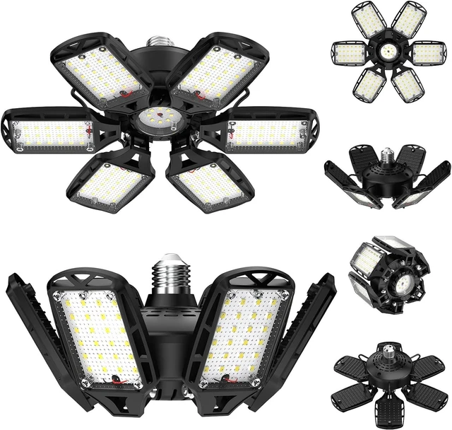 Main image of LED Garage Lights 2 Pack, 18000LM 180W Deformable Shop Light with 6+1 Adjustable Panels, 6500K Daylight White Ceiling Light for E26 Base, Ideal for Garage/Basement/Barn