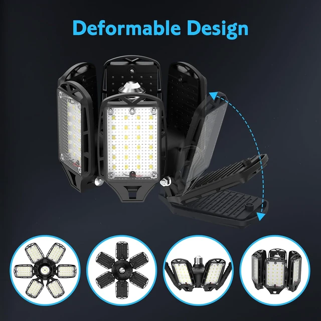 Alt view image 2 of 7 - LED Garage Lights 2 Pack, 18000LM 180W Deformable Shop Light with 6+1 Adjustable Panels, 6500K Daylight White Ceiling Light for E26 Base, Ideal for Garage/Basement/Barn