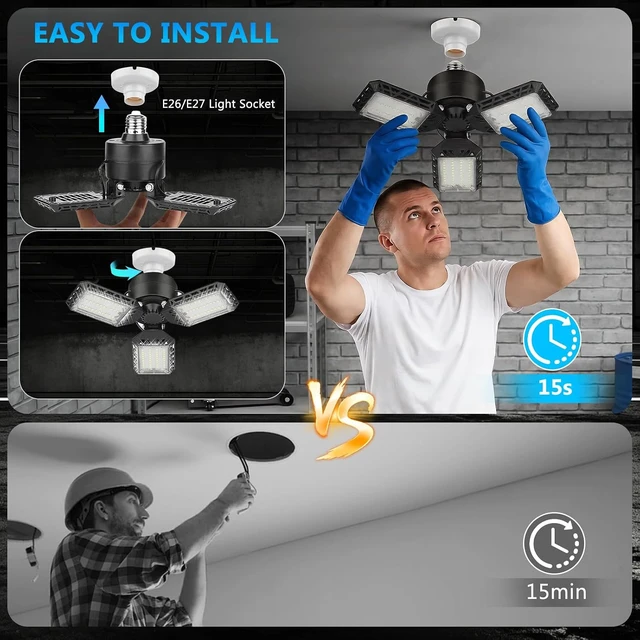 Alt view image 3 of 7 - 4 Pack Led Garage Lights, 60W Deformable Garage Ceiling Light