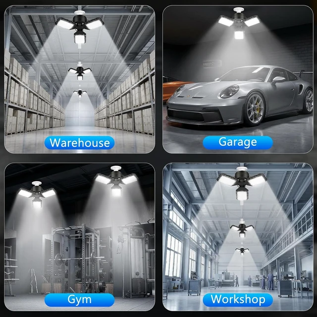 Alt view image 6 of 7 - 4 Pack Led Garage Lights, 60W Deformable Garage Ceiling Light