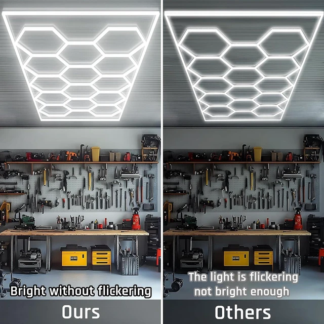 Alt view image 4 of 7 - Hexagon Garage Light - Hexagon led Lights, High Brightness 566W 70750LM 6500K Super Bright Honeycomb Lights for Garage, Basement, Warehouse, Auto Beauty Shop, Car Detailing Shop